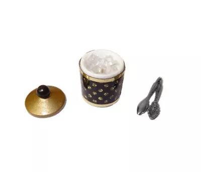 Dollhouse Black And Gold Ice Bucket With Ice And Tongs For 1:12 Miniature Bar • $9.95