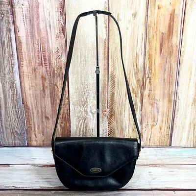 Vintage LANVIN Leather Shoulder Bag Handbag Black Made In Italy • £94.45