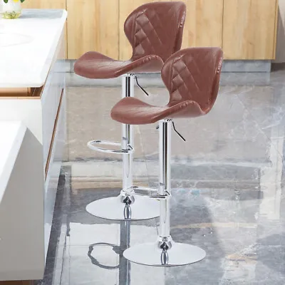 2pcs PU Leather Bar Stools Swivel Tall Breafast Kitchen Dining Chair Chrome Base • £59.93