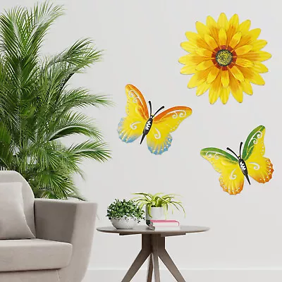 3Pcs Sunflower Wall Decor 3D Metal Butterflies Wall Art Hanging Metal. • £18.83
