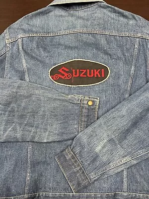 Vintage Denim Jacket Suzuki Patch Biker Distressed 26x27.5 60s 70s • $49.99