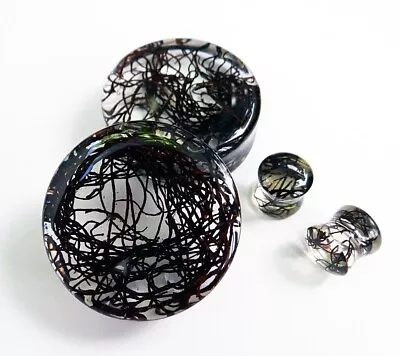 Real Seaweed Black Ear Plugs Resin Gauges Earrings Tunnels Double Flare Pair 00g • $29.60