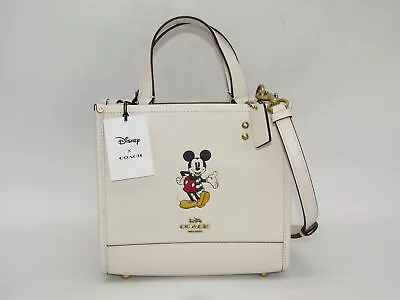 Disney X Coach Mickey Mouse Dempsey Tote 22 Leather Top Handle Bag Chalk CM843 • $149.99