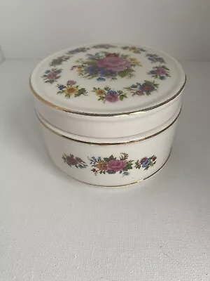 Vintage Sadler Circular  Flowers  Trinket Pot With Lid Gold Banding • £3