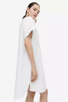 Bnwt H&m  White Knee Length Loose Linen Blend Tunic Dress # 121416  Oversized • £17.99