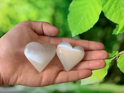 Selenite Heart Puffy Heart 1.75  - 2  Palm Pocket Heart Wholesale Bulk Lot • $7.45