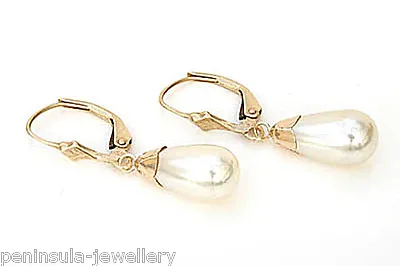 9ct Gold Pearl LeverBack Classic Teardrop Earrings Gift Boxed Made In UK • £82.99