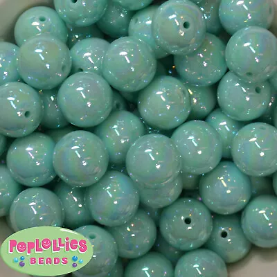 20mm Mint AB Finish  Acrylic Miracle Bubblegum Beads Lot 20 Pc Chunky  • $7.85