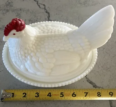 LG Vintage Westmoreland Milk Glass “Hen  On Nest” Covered Candy Dish Split Tail • $26.99