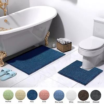 Large Chenille Bath Mat + Toilet Root Mat / Bath Mat Non Slip Water Absorbent AU • $19.50