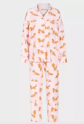 New Peter Alexander Bamboo Flannelette Dachshund Dog Pink Check Pj Set L Rp$119 • $70