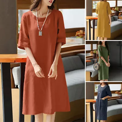 $28.83 • Buy ZANZEA Womens Short Sleeve Casual Holiday Plain Summer Pockets Swing Mini Dress