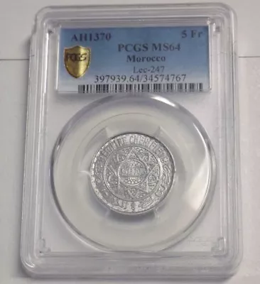 MOROCCO 5 FRANCS 1951 AH1370 5 FR PCGS MS64 MS 64 Moroccan Certified Coin  • $44.95