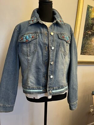 $28.59 • Buy V Cristina Size S Beaded Bejeweled Vintage Women's Stonewashed Jean Jacket