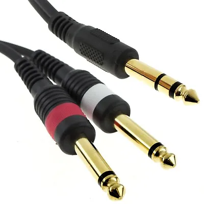 6.35mm Stereo Jack To Twin 6.35mm Mono BIG Jacks Screened Cable 1m • £3.94