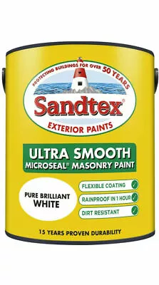 Sandtex White Ultra Smooth Masonry Paint 5L - Quality Waterproof Finish • £26.79