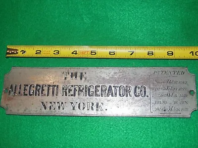 Antique Bronze Refrigerator Builder's Plate @ 1880  Allegretti Refrigerator Co. • $37.50