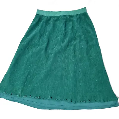 J Crew Skirt Size 4 Turquoise Green Lined Women Rayon Silk Ruffle Fringe Zip Up • $29.71