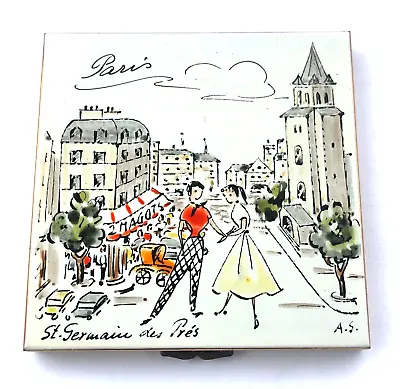 Vintage Enamel PARIS St. Germaine Des Pres Made In France Powder Compact Signed • $85