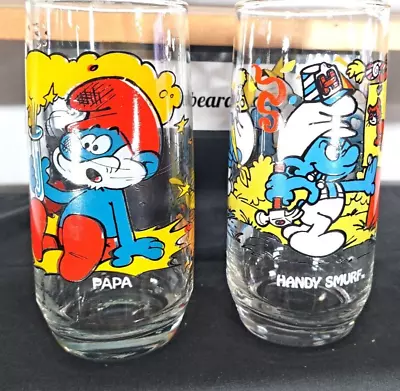 Set Of 2 Vintage Smurf Glasses Hardees 1983 Papa & Handy • $12.99