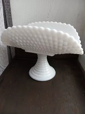 Vintage Small White Milk Glass Footed Banana Pedestal Fruit Dish • $10