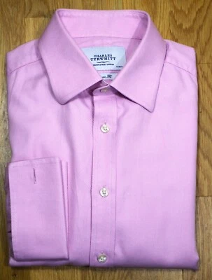 Charles Tyrwhitt ~ 16/38 ~ Pink Cotton Twill Classic FitDouble Cuff Shirt • £5