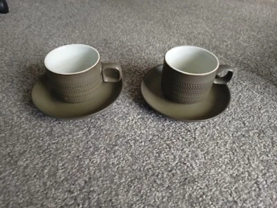 2 X Denby Chevron Green Tea Cup & Saucers • £7.50