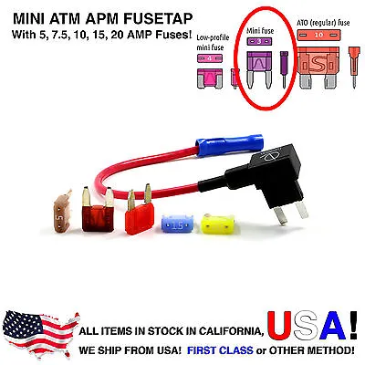 Lumision 16AWG Car Add-A-Circuit ATM APM Mini Fuse Tap Fusetap + Fuse Set • $6.99