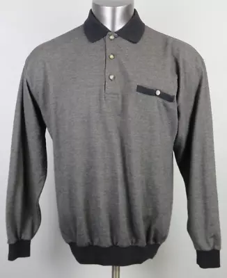 Mens L-D Sport International Long Sleeve Polo Shirt L Vintage Gray Black Pocket • $12.50