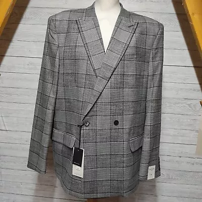 River Island Mens Suit Jacket Check Big & Tall Grey Slim Fit Size 50R BNWT £100 • $62.24