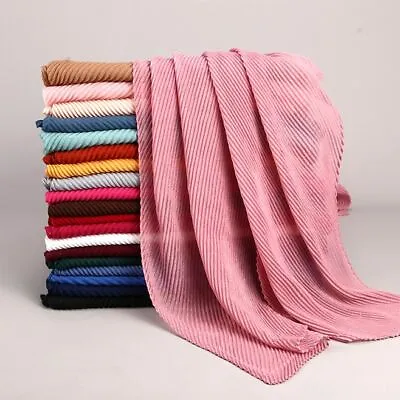 Fashion Pleated Maxi Crinkled Hijabs Scarf Soft Shawl Muslim Hijab Wrinkle Wraps • $9.49