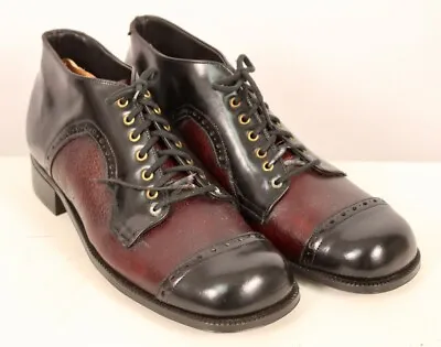 Men's VTG 70s 2 Tone Brown & Black Ankle Boots Shoes Sz 7.5 D 70s Disco Jarman • $119.99