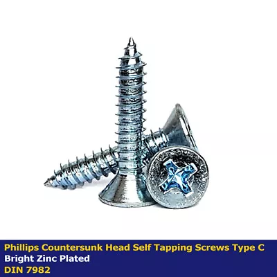 No2 - 2.2mm PHILLIPS COUNTERSUNK SELF TAPPING SCREWS TYPE C (AB) ZINC - DIN 7982 • £2.49