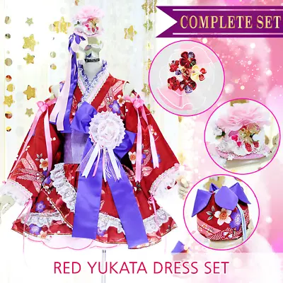 NEW DK RED SAKURA YUKATA Kimono LOLITA Cosplay Costume Dress 9PCS Set Halloween • $149.95
