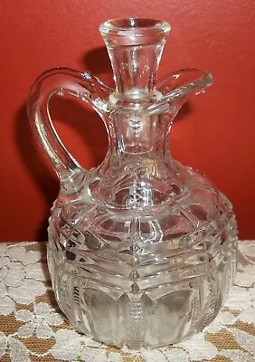 Vintage Antique Cut Glass Squatty Ribbed Vinegar Cruet Bottle & Stopper • $18