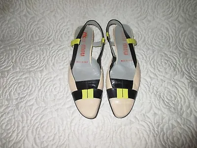 Miu Mui By Prada Woman Sling Back Shoes Lime  Black Leather On  37.5 • $69.99