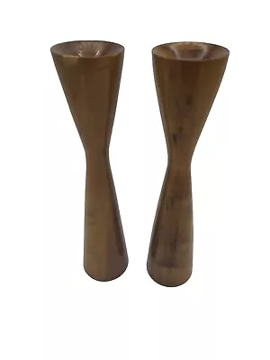 MCM Pair WOOD TULIP Candlesticks  12  Tall Danish Styl Modern Minimalism Vintage • $59.75