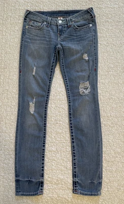 £28.46 • Buy True Religion Low Rise Slim Fit Medium Wash Distressed Jeans, Size 28