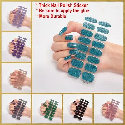 16pcs Thick Glitter Pure Color Full Nail Wraps Nail Polish Art Sticker  • $2.81