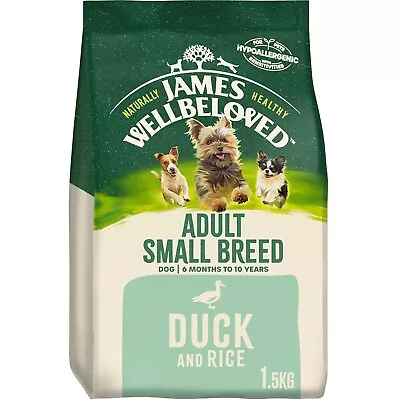 1.5kg James Wellbeloved Adult Small Breed Dry Dog Food Biscuits Duck & Rice • £10