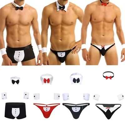 US Men's Sexy 3 Pieces Bow Tie Collar Boxer Briefs Waiter Tuxedo Costume Outfits • $9.19