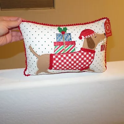 Dachshund Dog Decorative Christmas Pillow Presents Gifts Polka Dot NWT • $29.99