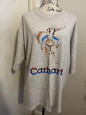 Vintage Carhartt Graphic T Shirt Cowboy Rodeo Bull Size Large Gray • $89.99