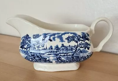 Vintage  Blue & White Gravy / Sauce Boat - The Hunter By Myott - English Made • £8.99