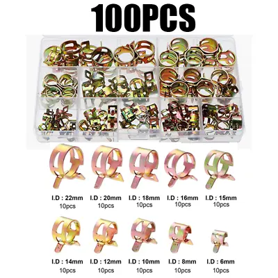 100X Hose Spring Clamps 6-22mm Fastener Fuel Water Line Pipe Air Tube Clips Set • $9.49