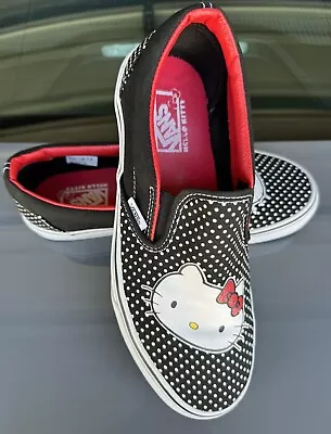 Hello Kitty Black & White Polka Dot Slip On Vans Canvas Sneakers Women's 9 • $55