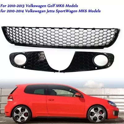 Front Grille Bumper Honeycomb Black Gloss+2pc Fog Light Grill For VW Golf MK6 VI • $199