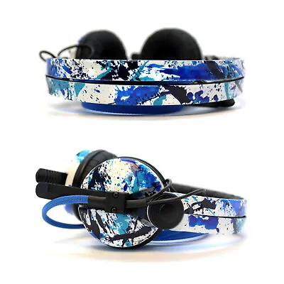 $243.15 • Buy Custom Cans White + Blue Splatter Sennheiser HD25 DJ Headphones 2yr Warranty