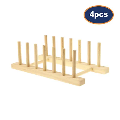 £17.95 • Buy 4Pcs Wooden Kitchen Plates Cups Dish Stand Display Drying Holder Storage Rack
