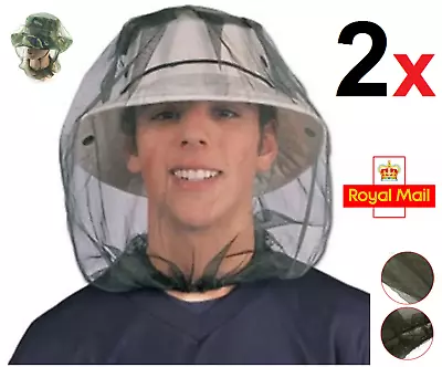 2x Midge Mosquito  Head Net Hat Insect Fly Mesh Face Protector Travel Camping UK • £3.99